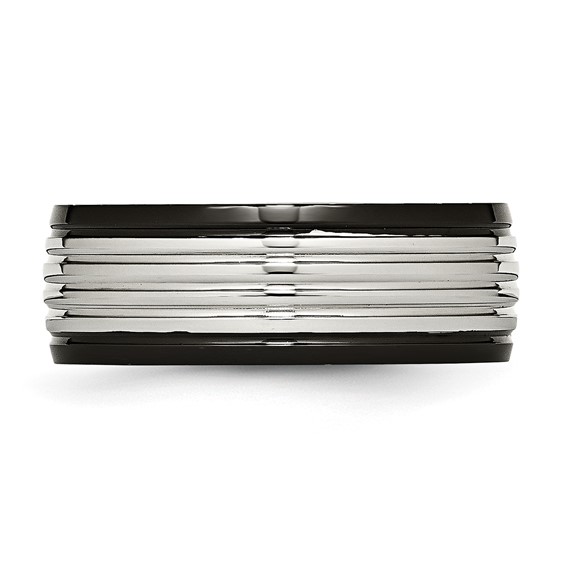 Stainless Steel Polished Black IP-plated 8mm Grooved Band