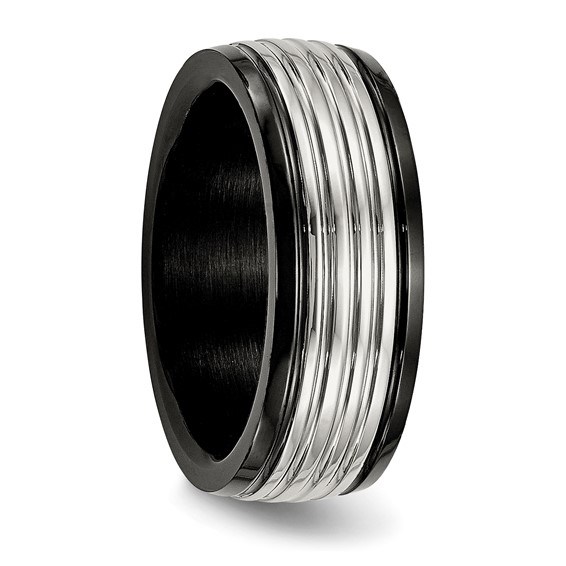 Stainless Steel Polished Black IP-plated 8mm Grooved Band
