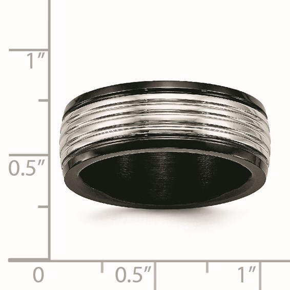 Stainless Steel Polished Black IP-plated 8mm Grooved Band