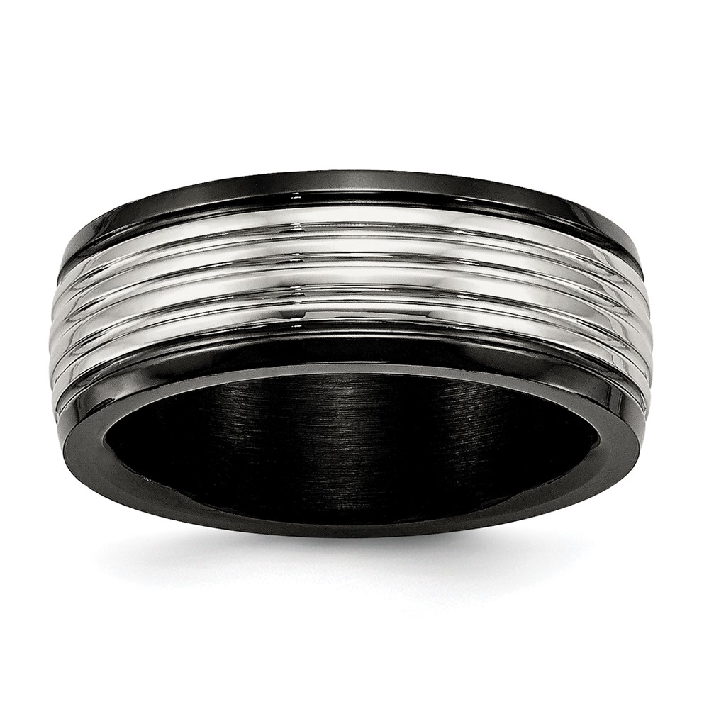 Stainless Steel Polished Black IP-plated 8mm Grooved Band