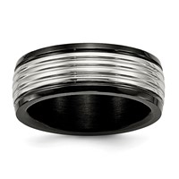 Stainless Steel Polished Black IP-plated 8mm Grooved Band view 1