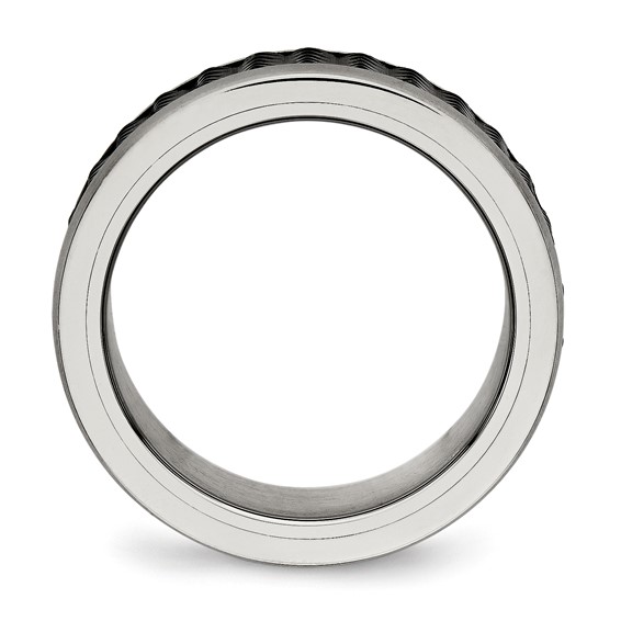 Stainless Steel Polished/Textured w/Brushed Edges Black IP-plated Band