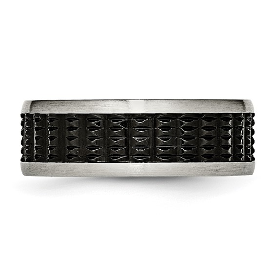 Stainless Steel Polished/Textured w/Brushed Edges Black IP-plated Band