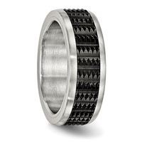 Stainless Steel Polished Textured Band with Brushed Edges Black IP-plated view 4