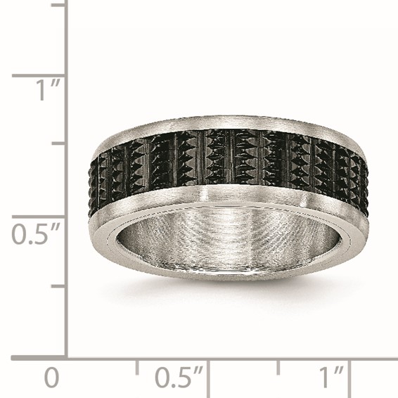 Stainless Steel Polished/Textured w/Brushed Edges Black IP-plated Band