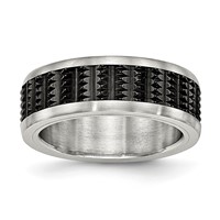 Stainless Steel Polished Textured Band with Brushed Edges Black IP-plated view 1