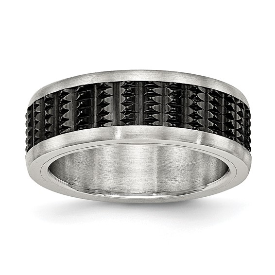Stainless Steel Polished/Textured w/Brushed Edges Black IP-plated Band
