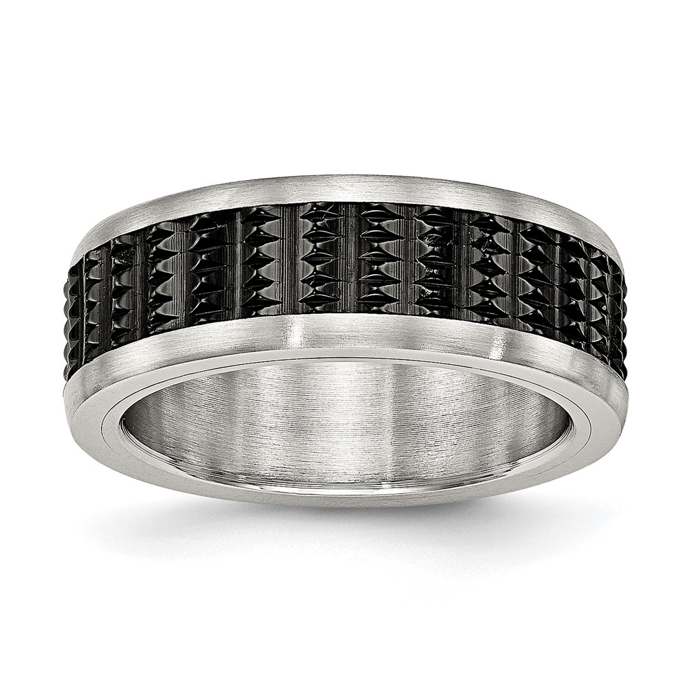Stainless Steel Polished/Textured w/Brushed Edges Black IP-plated Band