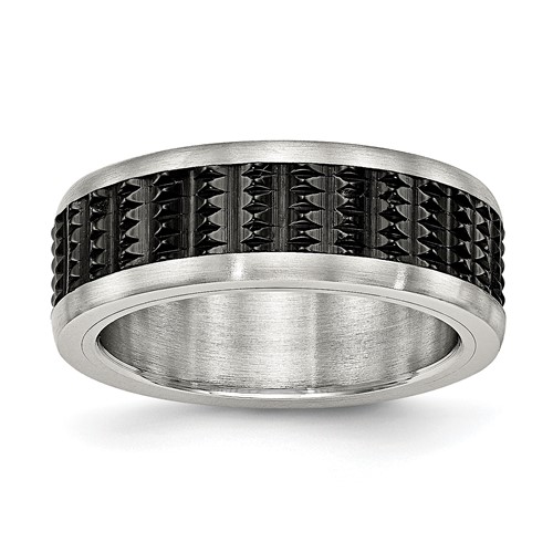 Stainless Steel Polished Textured Band with Brushed Edges Black IP-plated
