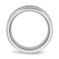 Stainless Steel Polished Band with Brushed Center Black CZ 9mm Ridged Edge view 2