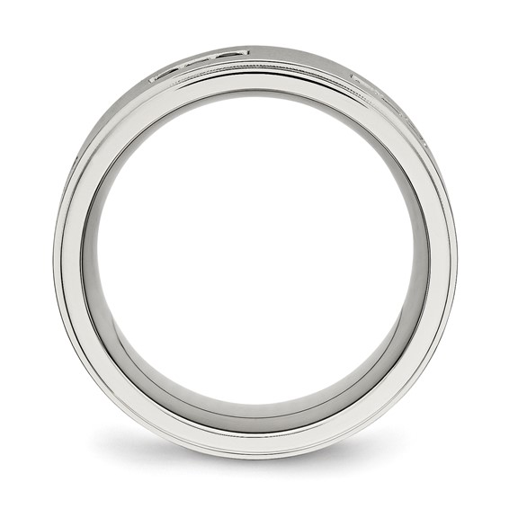 Stainless Steel Polished w/Brushed Center Black CZ 9mm Ridged Edge Band