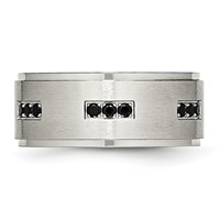 Stainless Steel Polished Band with Brushed Center Black CZ 9mm Ridged Edge view 3