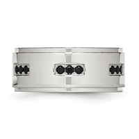 Stainless Steel Polished Band with Black CZ 9mm Ridged Edge view 3