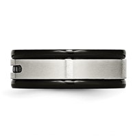 Chisel Stainless Steel Brushed and Polished Black IP-plated and Black CZ 8mm Grooved Band view 3
