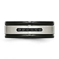 Chisel Stainless Steel Brushed and Polished Black IP-plated and Black CZ 8mm Grooved Band view 4