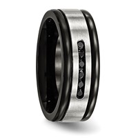Chisel Stainless Steel Brushed and Polished Black IP-plated and Black CZ 8mm Grooved Band view 5