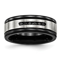 Chisel Stainless Steel Brushed and Polished Black IP-plated and Black CZ 8mm Grooved Band view 1