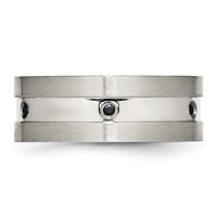 Stainless Steel Brushed and Polished Band with Black CZ 8mm view 4