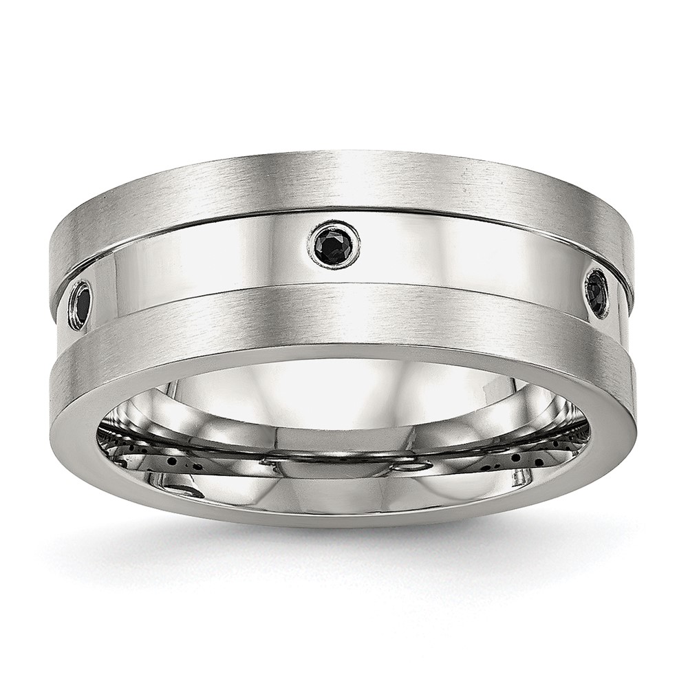Stainless Steel Brushed and Polished Band with Black CZ 8mm