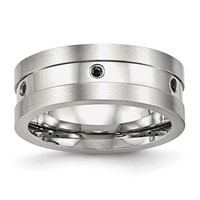 Stainless Steel Brushed and Polished Band with Black CZ 8mm view 1