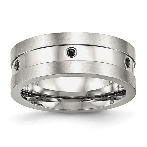 Stainless Steel Brushed and Polished w/Black CZ 8mm Band