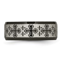 Stainless Steel Brushed Polished Black IP Laser Etched Crosses 8mm Band view 3