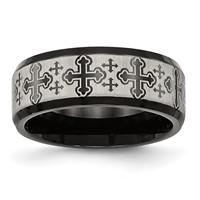 Stainless Steel Brushed Polished Black IP Laser Etched Crosses 8mm Band view 1