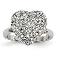 Stainless Steel Polished Ring with Preciosa Crystal Heart view 1