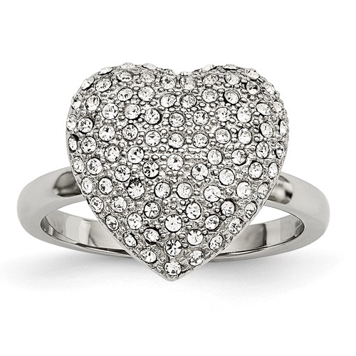 Stainless Steel Polished Ring with Preciosa Crystal Heart