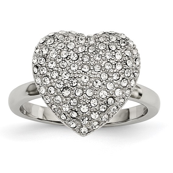 Stainless Steel Polished w/ Preciosa Crystal Heart Ring