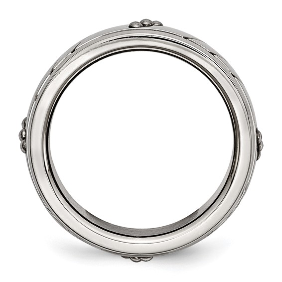 Stainless Steel Polished Beaded and Grooved 8mm Band