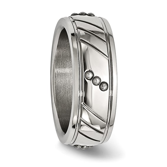 Stainless Steel Polished Beaded and Grooved 8mm Band