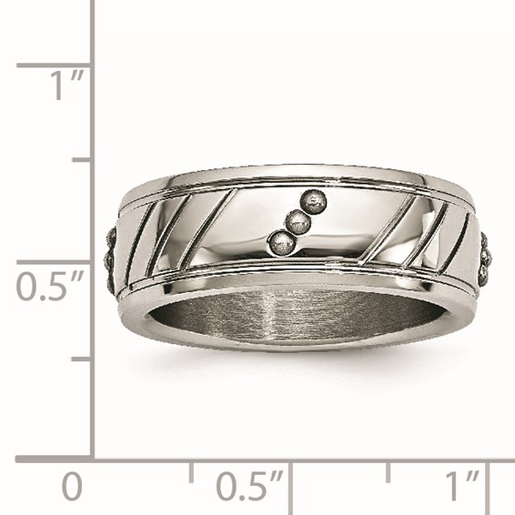 Stainless Steel Polished Beaded and Grooved 8mm Band