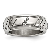 Stainless Steel Polished Beaded and Grooved 8mm Band view 1