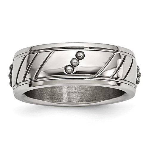 Stainless Steel Polished Beaded and Grooved 8mm Band