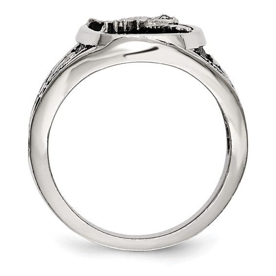 Chisel Stainless Steel Polished and Textured Enameled Eagle Ring