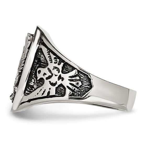 Chisel Stainless Steel Polished and Textured Enameled Eagle Ring