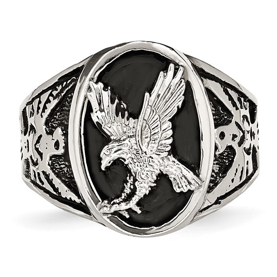 Chisel Stainless Steel Polished and Textured Enameled Eagle Ring