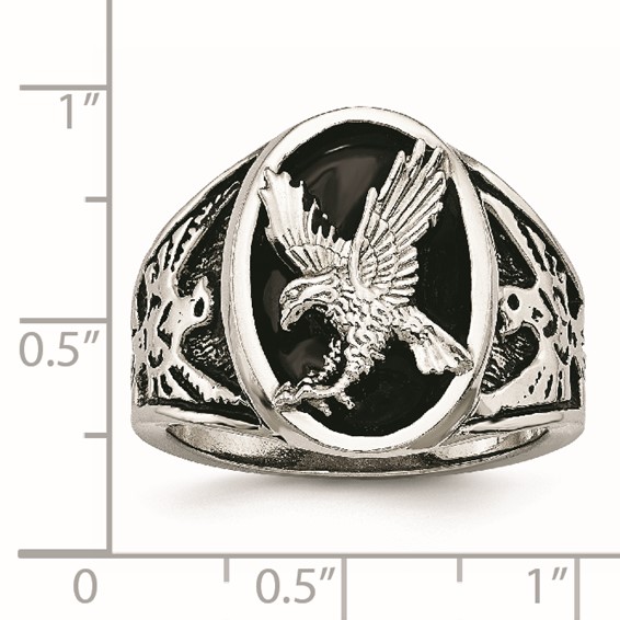 Chisel Stainless Steel Polished and Textured Enameled Eagle Ring