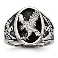 Chisel Stainless Steel Polished and Textured Enameled Eagle Ring view 1