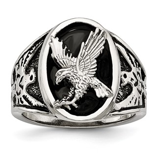 Chisel Stainless Steel Polished and Textured Enameled Eagle Ring