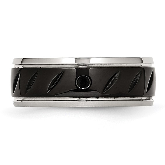 Chisel Stainless Steel Polished Black IP-plated 8mm Grooved Band