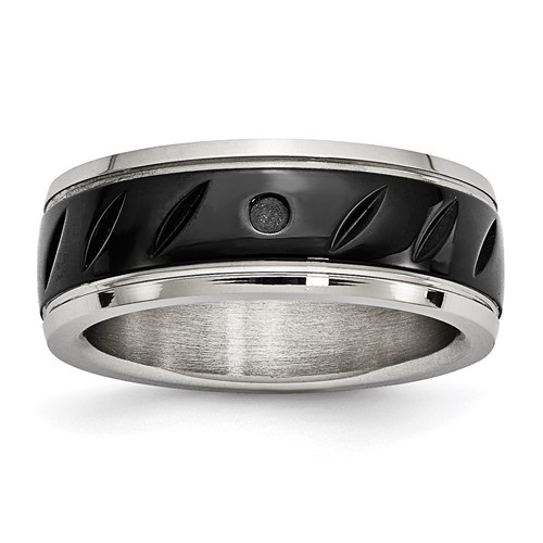Chisel Stainless Steel Polished Black IP-plated 8mm Grooved Band
