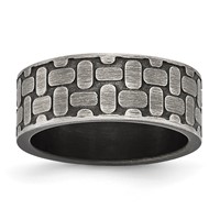 Stainless Steel Antiqued Brushed and Textured 7.75mm Flat Band view 1
