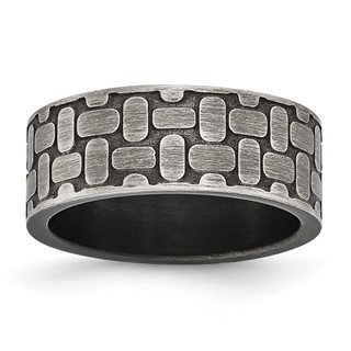 Stainless Steel Antiqued Brushed and Textured 7.75mm Flat Band