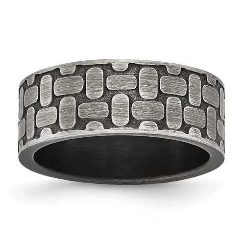 Stainless Steel Antiqued Brushed and Textured 7.75mm Flat Band