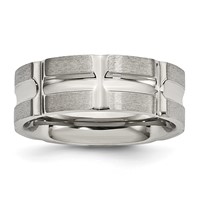 Stainless Steel Brushed and Polished 8mm Grooved Band view 1