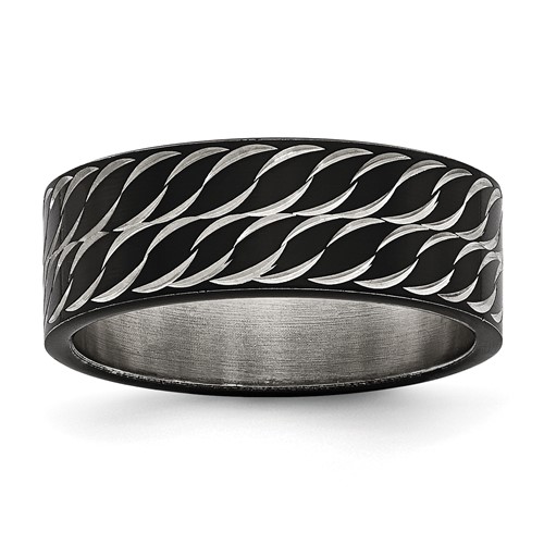 Chisel Stainless Steel Polished Black IP-plated Diamond-Cut 8mm Band