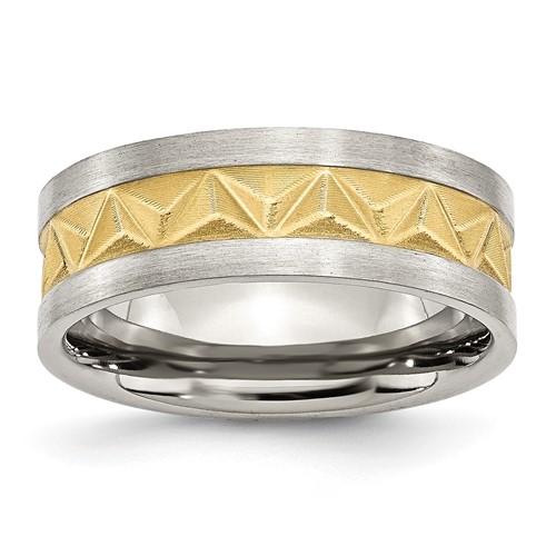 Chisel Stainless Steel Brushed Yellow IP-plated 8mm Grooved Band