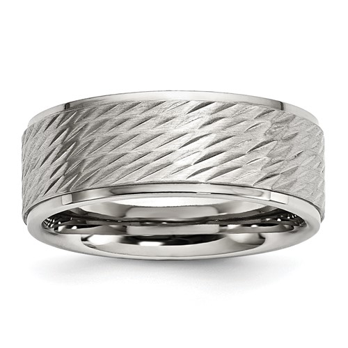 Chisel Stainless Steel Polished Band with Brushed and Textured Center 7mm